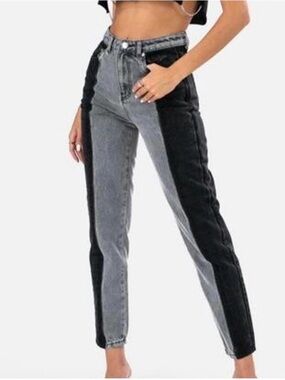 Adika Nori Jeans Two-Tone Black & Gray Panel Skinny Jeans